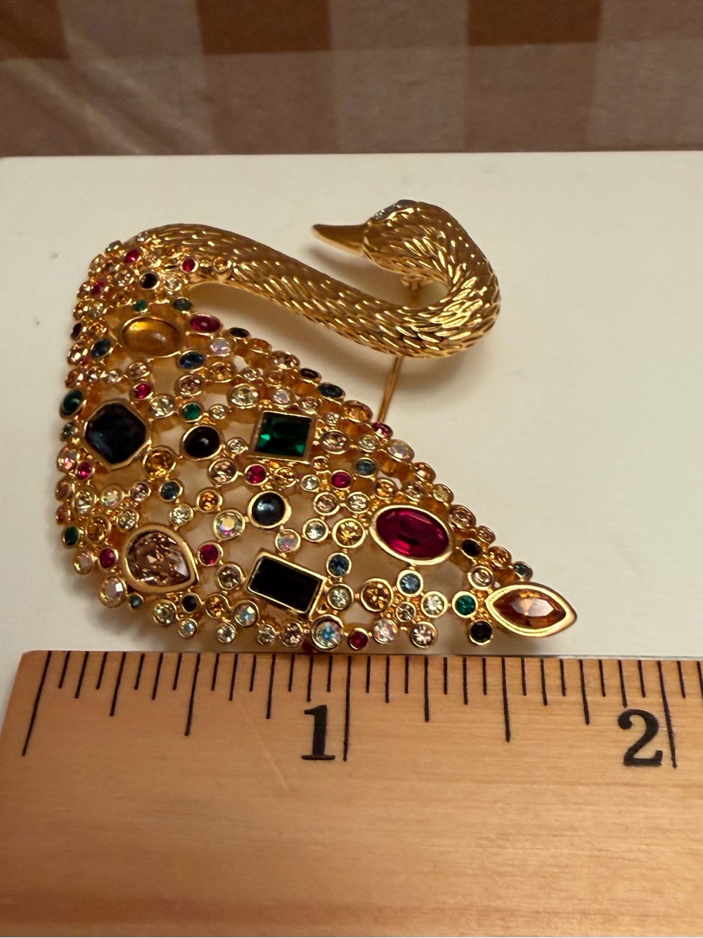 Swarovski Gold Swan Brooch with Multi-Color Crystal Accents - Picture 11 of 11